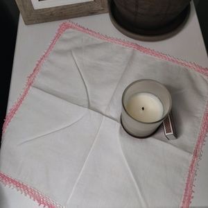 Pink Variegated Tatting Edge White Handkerchief